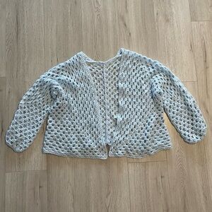 Handmade Baby Blue Crochet Open Front Cardigan Sweater